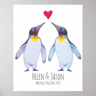 Penguin egna namn Bröllop par Wall Art Poster
