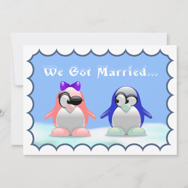 Penguin Elopement/Mottagningsmeddelande Inbjudningar (Framsida)
