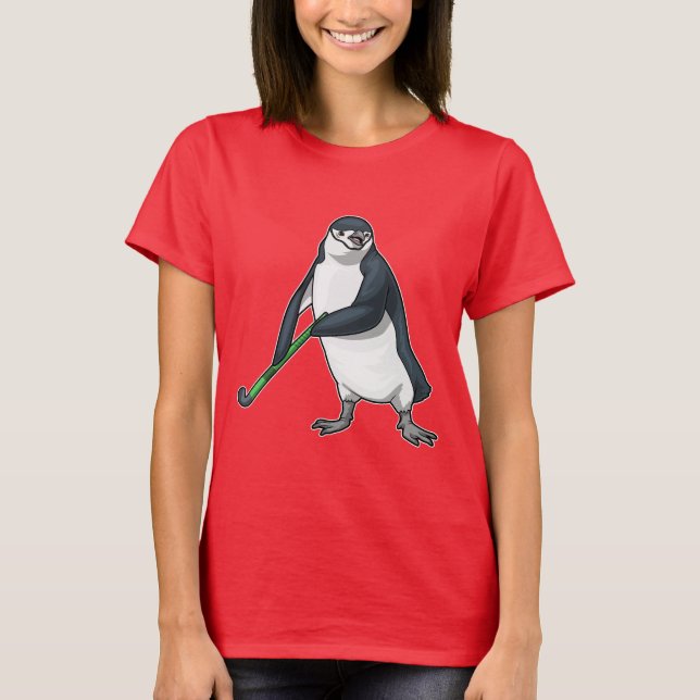 Penguin Fält hockey Hockey stick T Shirt (Framsida)
