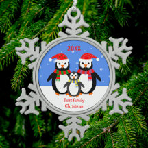 Penguin-familjen baby, första jul, texten