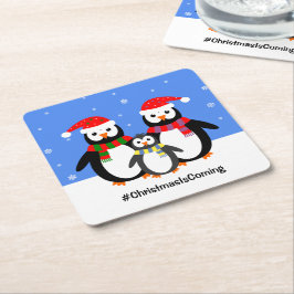 Penguin-familjen din textchristmas underlägg papper kvadrat