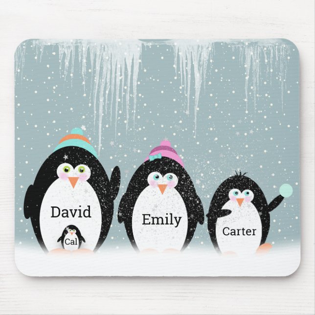 Penguin-familjen i Snö Musmatta (Framsidan)