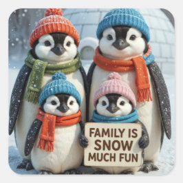 Penguin-familjen i Snöflingor Fyrkantigt Klistermärke