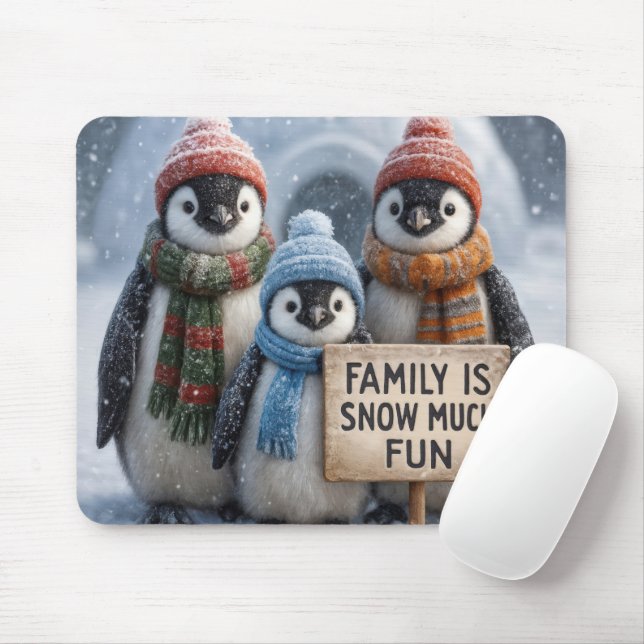 Penguin-familjen i Snöflingor Musmatta (Med mus)