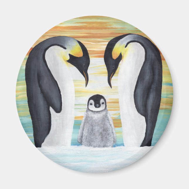 Penguin-familjen med Baby Penguin Magnet (Framsidan)