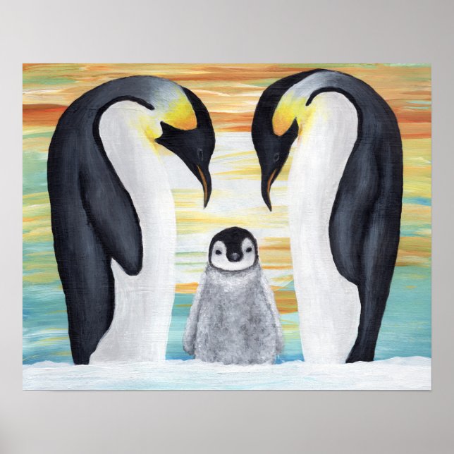 Penguin-familjen med Baby Penguin Poster (Framsidan)