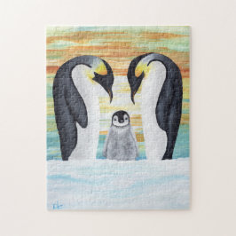 Penguin-familjen med Baby Penguin Pussel