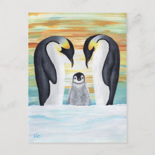 Penguin-familjen med Baby Penguin Vykort