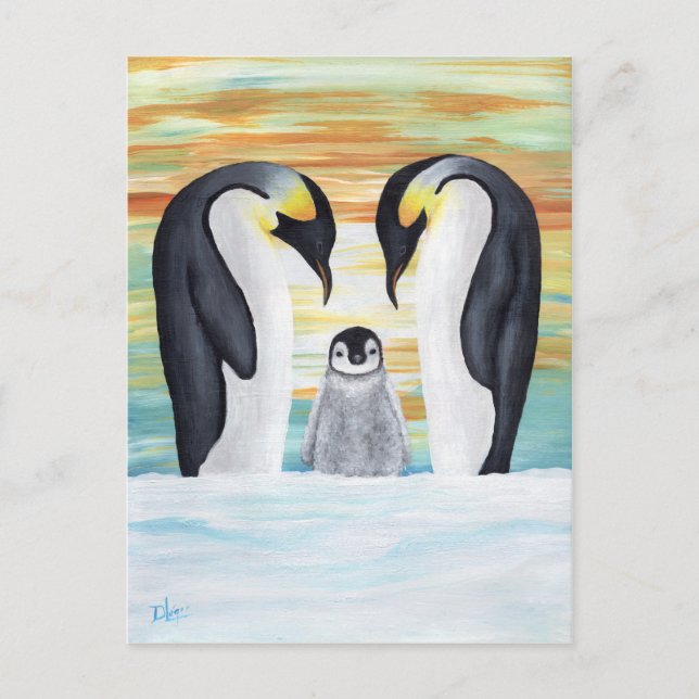 Penguin-familjen med Baby Penguin Vykort (Framsida)
