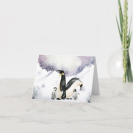Penguin-familjen med vattenfärg helgkort