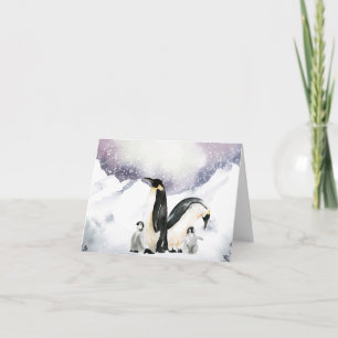 Penguin-familjen med vattenfärg helgkort