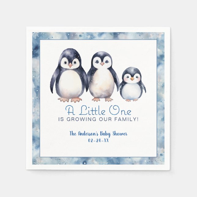Penguin Family Baby Shower Napkins Pappersservett (Framsidan)