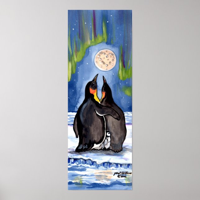 Penguin Family Chick Aurora Måne Romantic Poster (Framsidan)