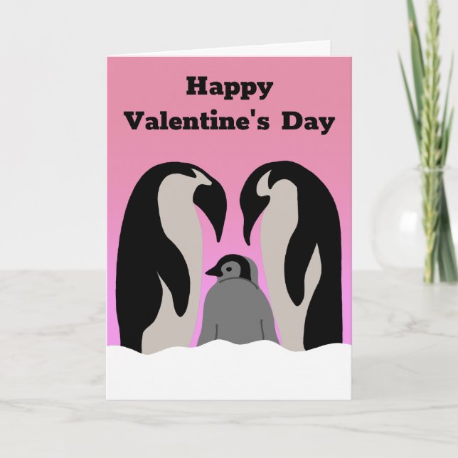 Penguin Family Cute Valentine Day for Relatives Kort (Framsida)