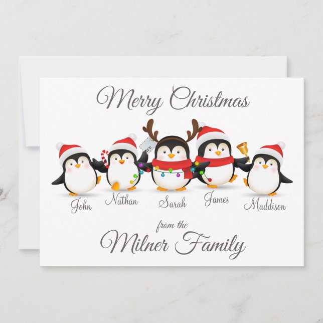Penguin Family God jul Card Meddelande (Framsida)