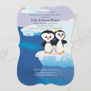Penguin Family Par Baby Shower-Anpassningsbar Inbjudningar