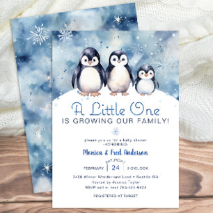 Penguin Family Winter Baby Shower Inbjudan