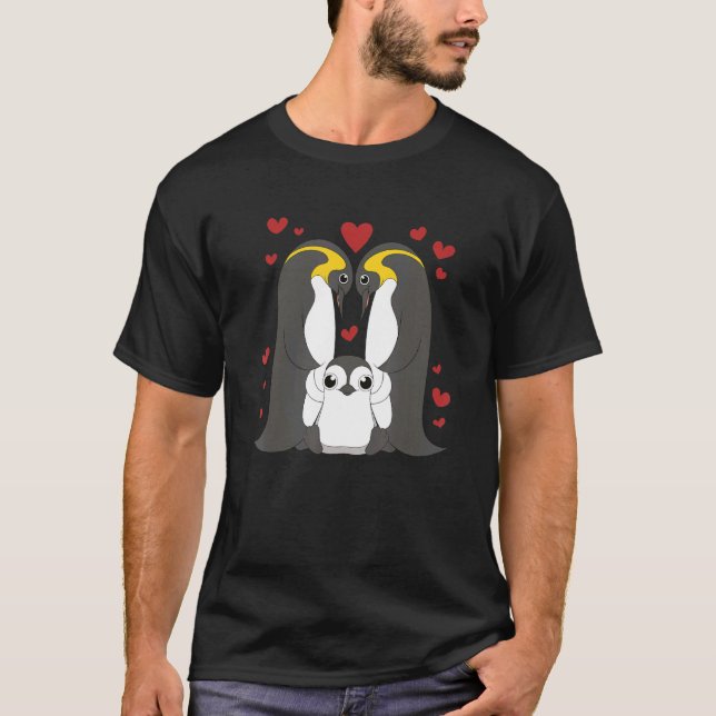 Penguin Family Zoo Animal Bird Hearts Antarctica P T Shirt (Framsida)