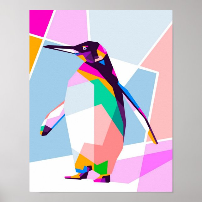 Penguin Färg Geometric | Art Gift Poster (Framsidan)