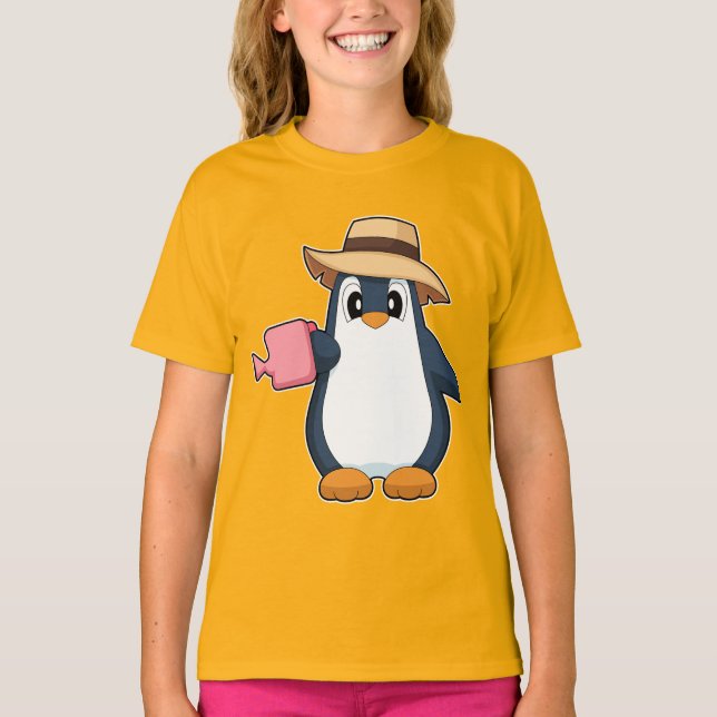 Penguin Farmer Watering kan T Shirt (Framsida)