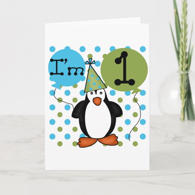 Penguin First Birthday Tshirts och Gifts Kort (Framsida)