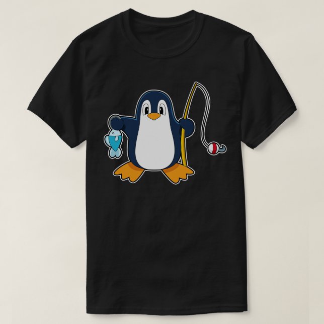 Penguin Fisher Fishing Rod Fish T Shirt (Design framsida)