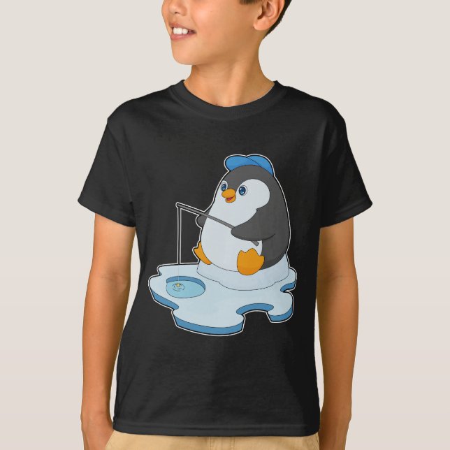 Penguin Fisher Fishing Rod Fishing T Shirt (Framsida)