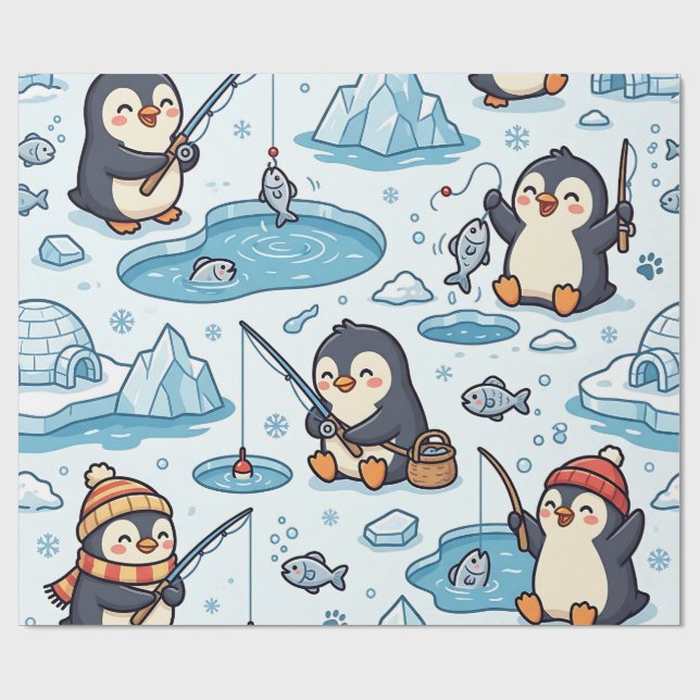 Penguin Fiske Omslagspapper – Arktiskt Sött Mönste Presentpapper (Platt)