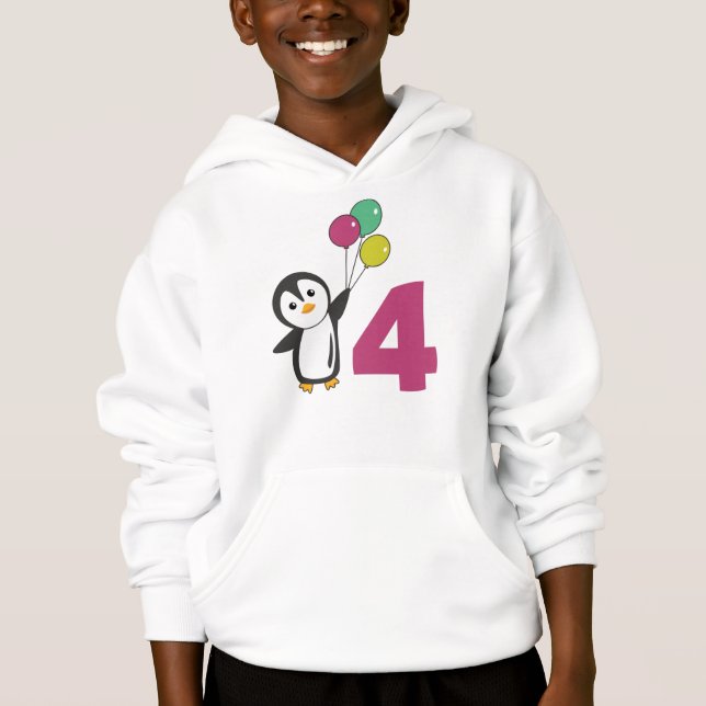 Penguin Fjärde födelsedag För barn Hoodie T Shirt (Framsida)