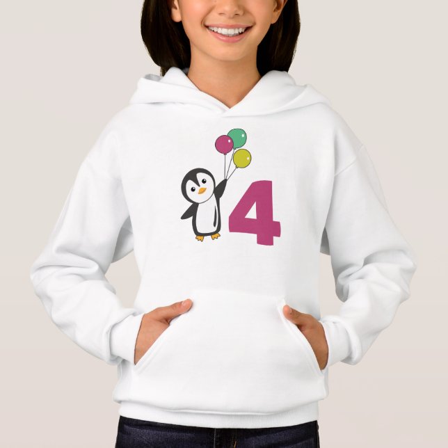 Penguin Fjärde födelsedag För barn Hoodie T Shirt (Framsida)