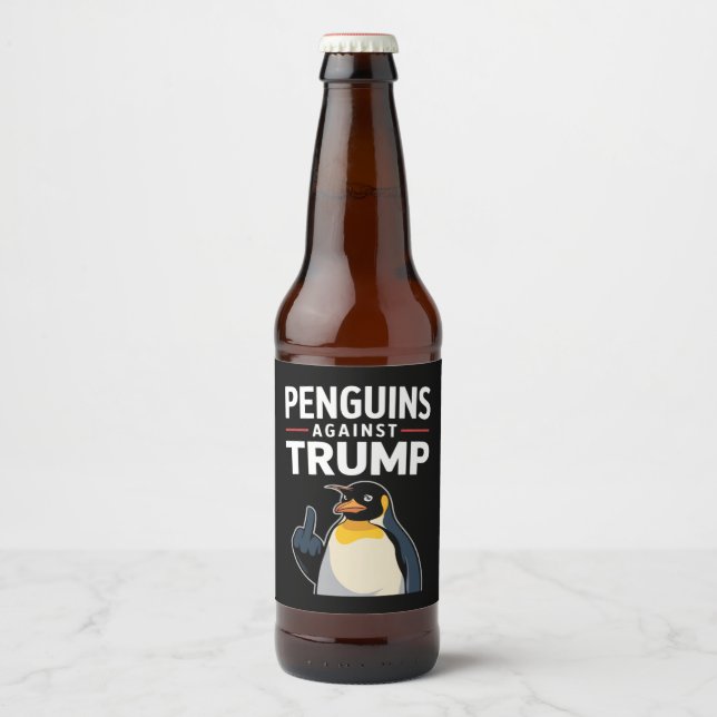 Penguin Flippers up motsätter sig trumpbildning Ölflaska Etikett (Framsida)