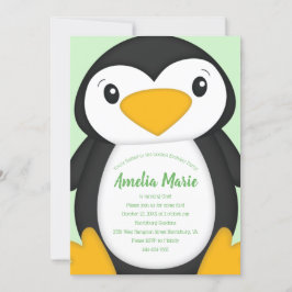 Penguin Födelsedagsfest Grönt Inbjudningar