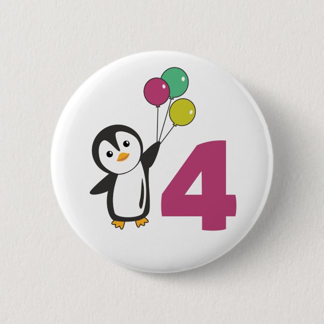 Penguin-För barn-knapp för fjärde födelsedagsbubbl Knapp (Framsida)