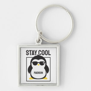 Penguin för coola av eget namn fyrkantig silverfärgad nyckelring