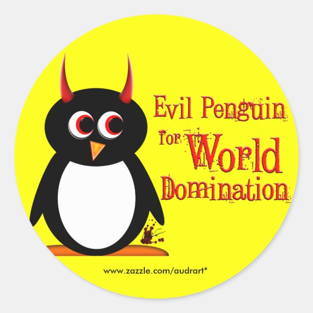 Penguin för World Domination Stickers Runt Klistermärke (Framsida)
