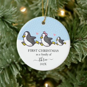 Penguin Första julfamiljen 3 Julgransprydnad Keramik
