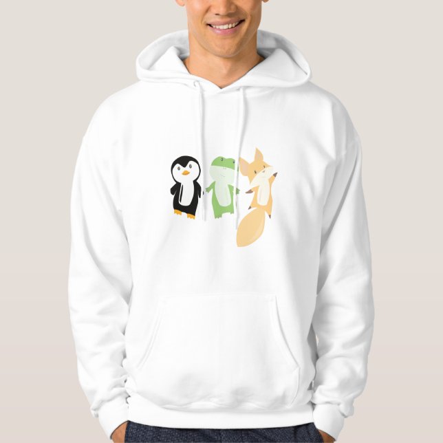 Penguin Fox Frog Funny Animals Kids Hoodie (Framsida)