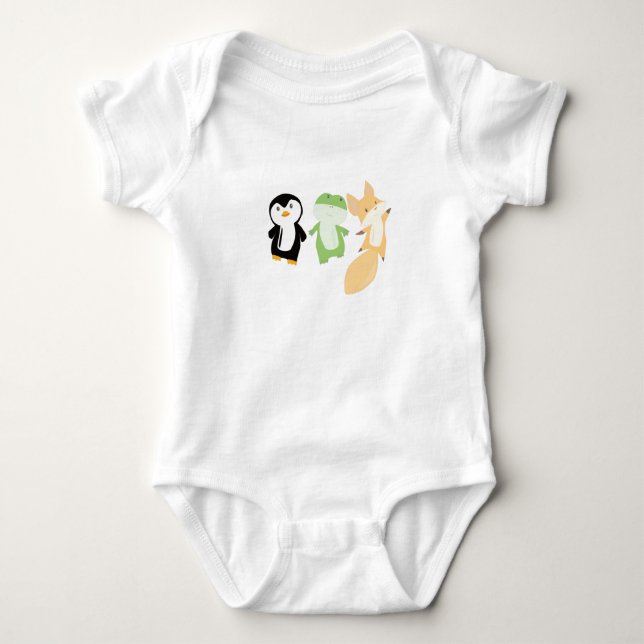 Penguin Fox Frog Funny Animals Kids T Shirt (Framsida)