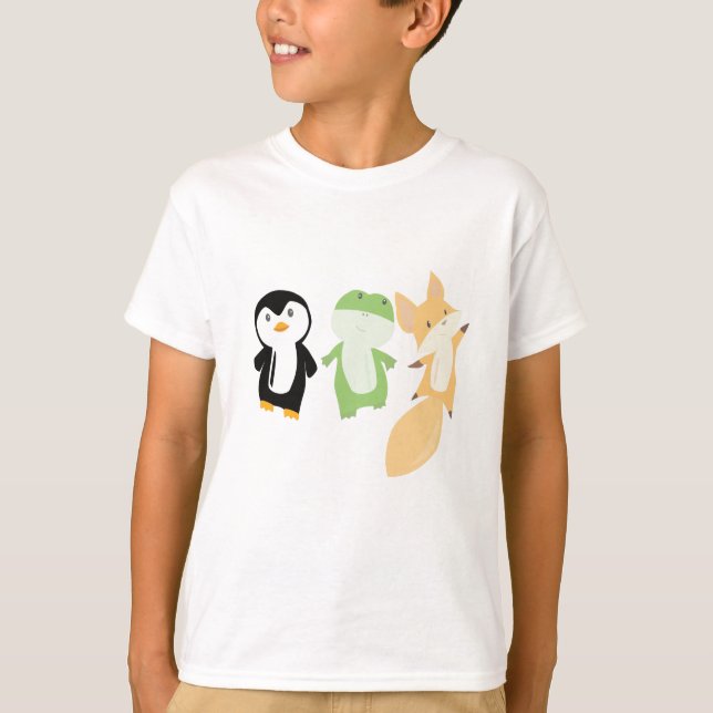 Penguin Fox Frog Funny Animals Kids T Shirt (Framsida)
