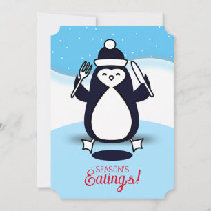 Penguin-gaffeln som fiskar jul från köket i julkort
