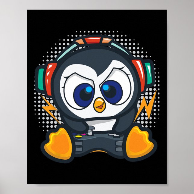 Penguin Gaming Shirt Boys Kids Gamer Gift Penguin Poster (Framsidan)