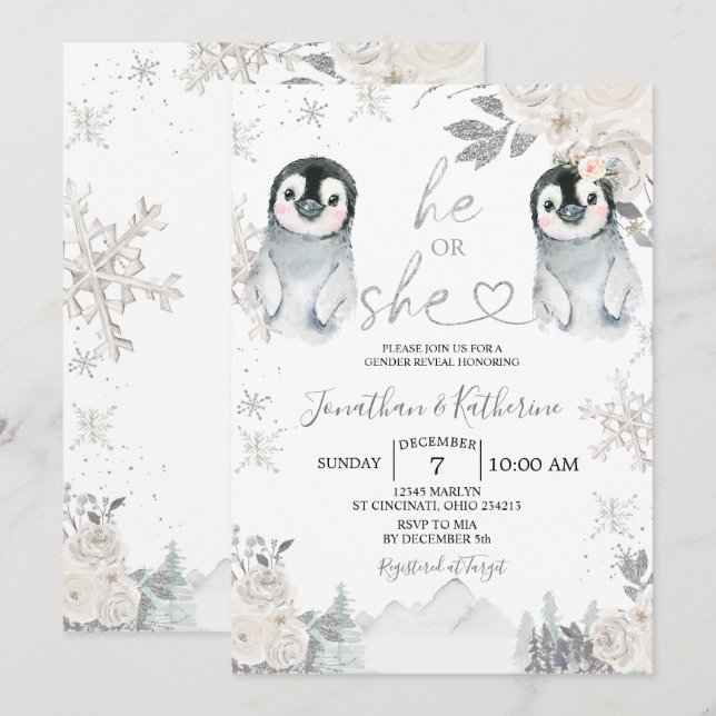Penguin Gender visar att han eller hon vinter Snöf Inbjudningar (Fram/baksida)