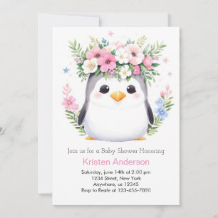Penguin Girl Baby Shower för vattenfärg Inbjudningar