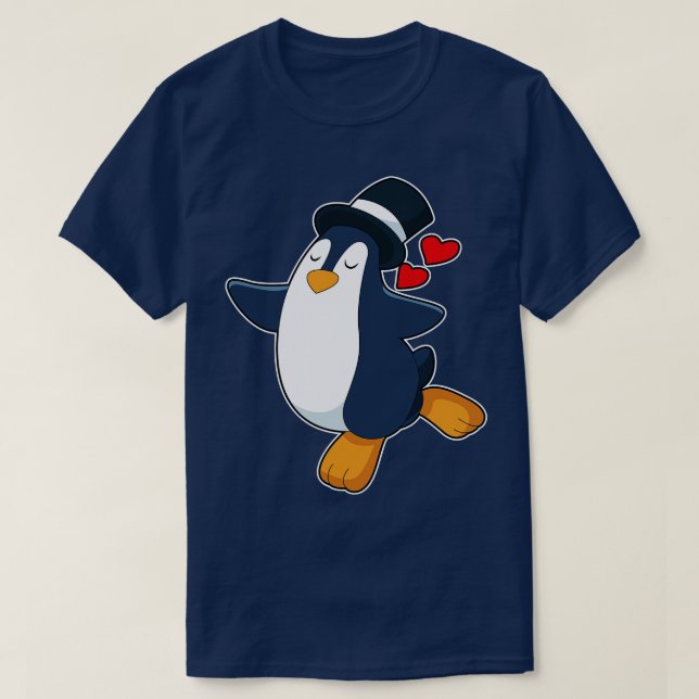 Penguin Groom Cylinder Bröllop T Shirt (Design framsida)