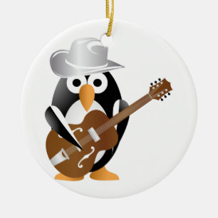 Penguin guitarist julgransprydnad keramik