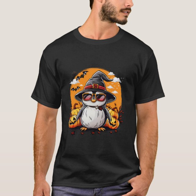 Penguin Halloween Costume Pumpkin Lantern Fladderm T Shirt (Framsida)