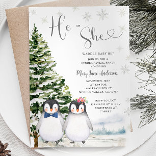 Penguin Han eller hon Evergreen Winter Gender Reve Inbjudningar