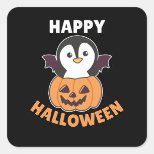 Penguin Happy halloween Pumpkin Fladdermus Costume Fyrkantigt Klistermärke