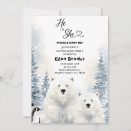 Penguin He or She Evergreen Winter Gender Reveal  Inbjudningar
