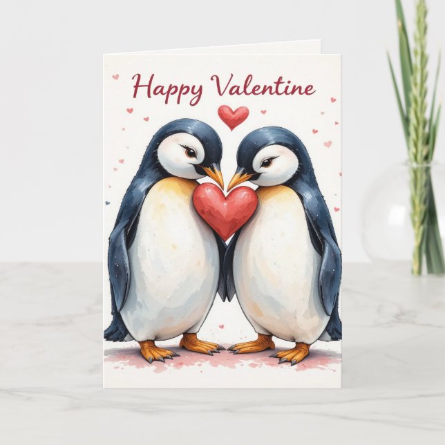 Penguin Heart Valentine Cute Couple Romantic  Helgkort (Framsida)